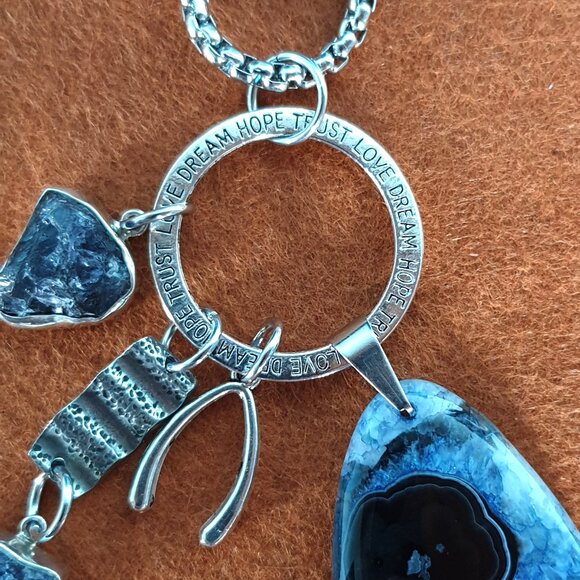 Bold Vintage ANDREA 925 Silver Blue Agate Dream Hope Trust Love Luck Necklace - Picture 7 of 15